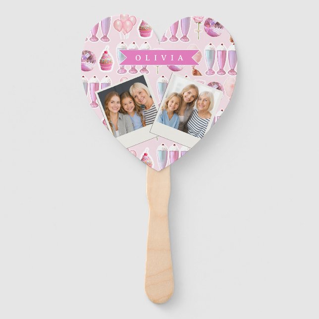 Leque Milkshake Rosa Personalizado Retro Fofo Coquette (Frente)