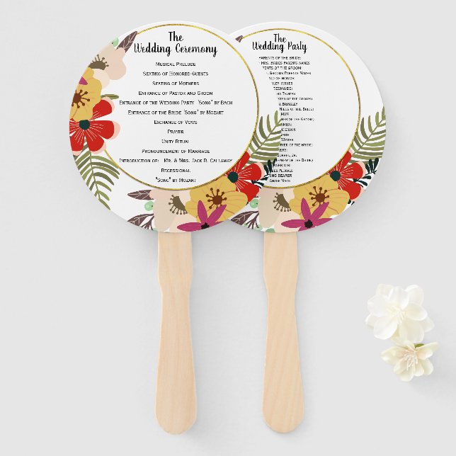 Leque Millennium Pink Vintage Red Yellow Floral (Frente e Verso)