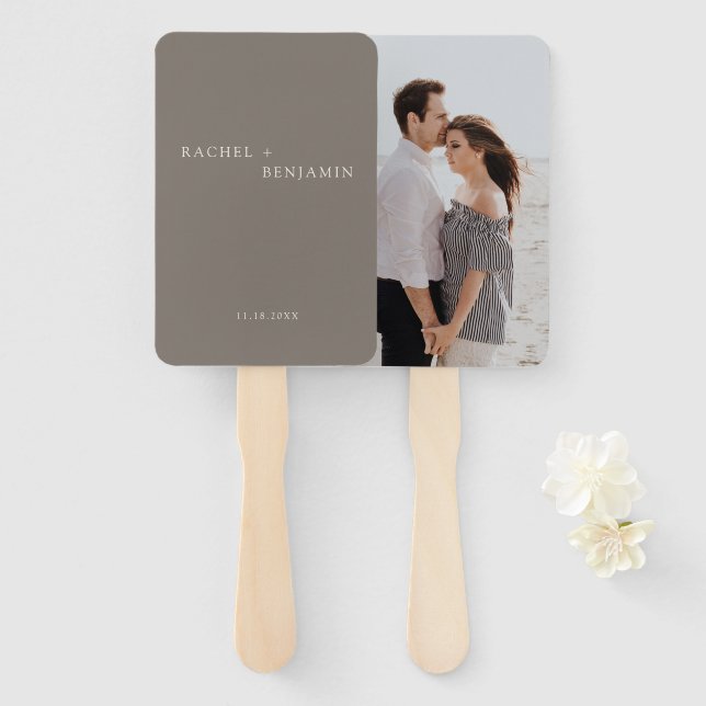 Leque Minimalist Simple Taupe wedding Photo Custom (Frente e Verso)