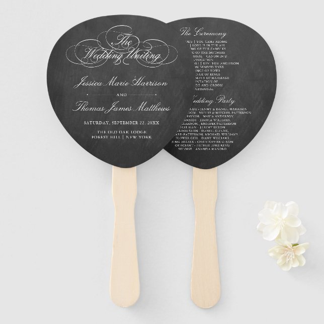 Leque Modelo do Programa de Casamento de Chalkboard Eleg (Frente e Verso)