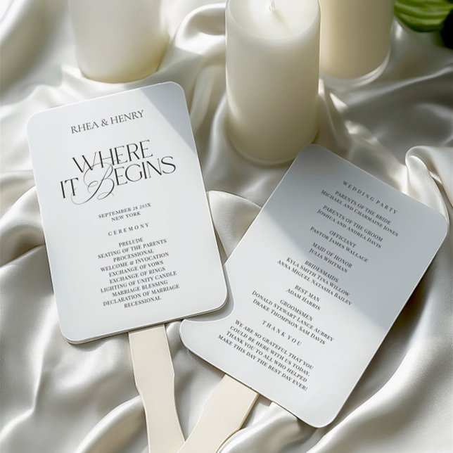 Leque Modern Classic Wedding Ceremony Program  (Modern Classic Wedding Ceremony Program Hand Fan)