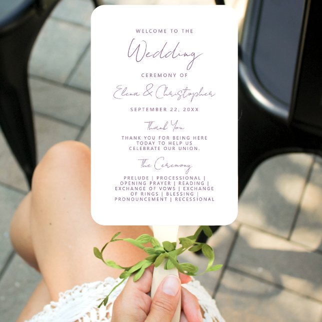 Leque Modern Minimal Mauve Script Wedding Program (Criador carregado)