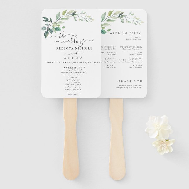 Leque Modern Watercolor Eucalyptus Leaves Greenery (Frente e Verso)