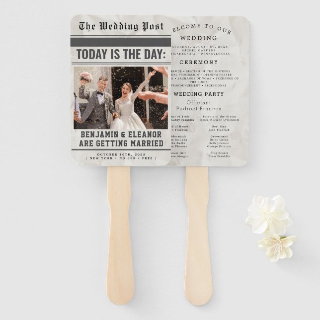 Leque Modern Wedding Program Fans with Photo (Frente e Verso)