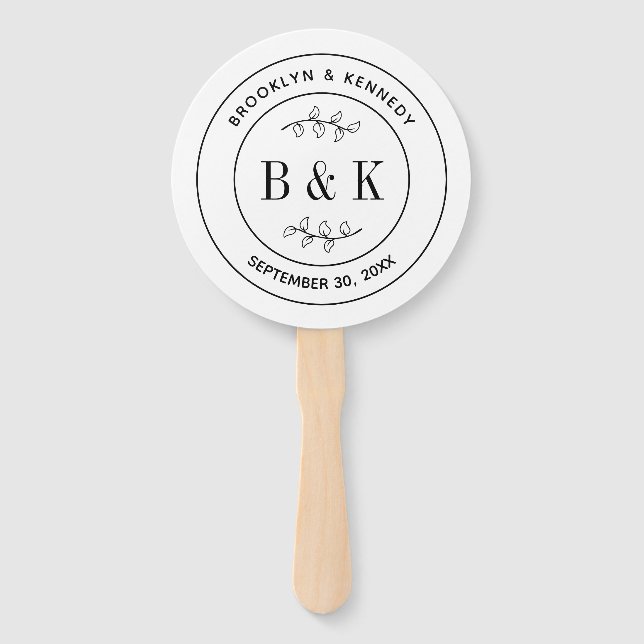 Leque Monograma de Casamento Floral Botânico Divertido N (Frente)