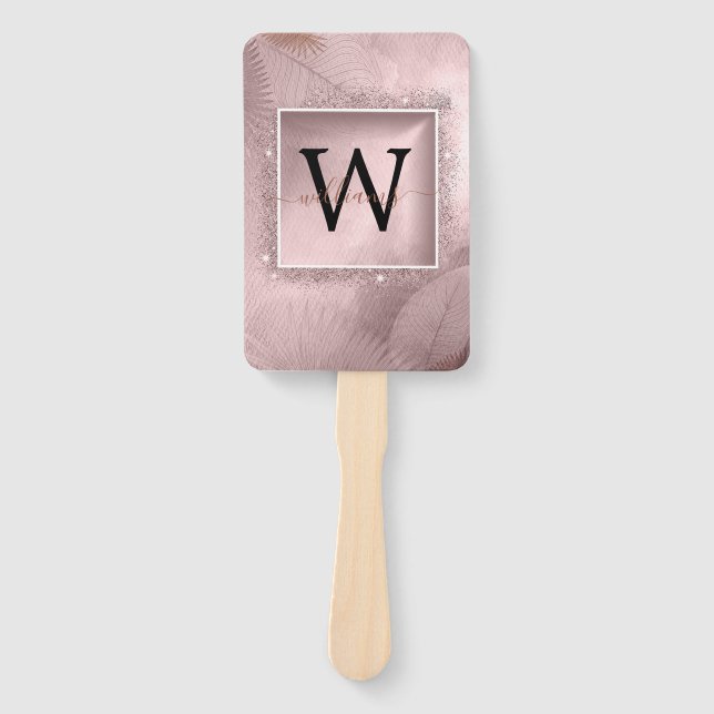 Leque Monograma de Script Glitter Dourado rosa (Frente)
