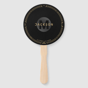 Leque Monograma simples e personalizado preto-e-ouro