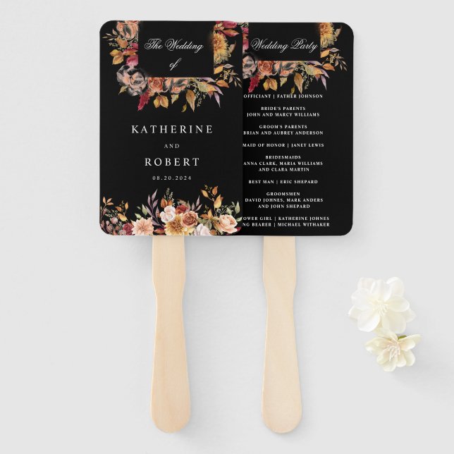 Leque Moody Elegant Autumn Floral (Frente e Verso)