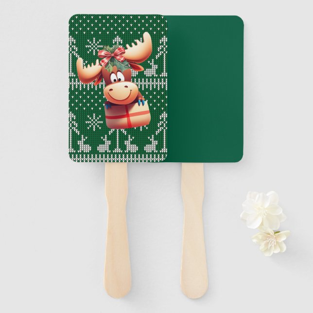 Leque Mose de desenho animado em padrão verde (Frente e Verso)