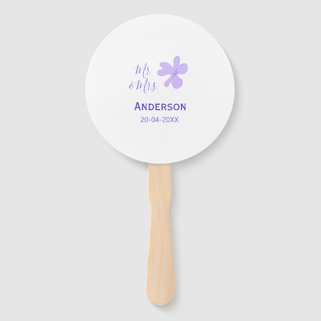 Leque Mr & Mrs add family name date year wedding favor g (Frente)