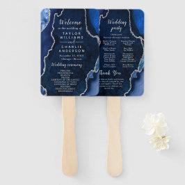 Leque Navy Blue and Silver Agate Wedding Program