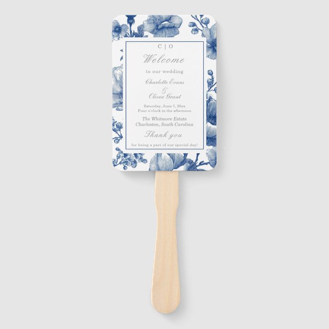 Leque Navy Blue And Silver Wedding Program (Frente)
