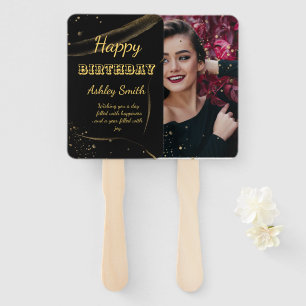 Leque Negra-chica moderna elegante e doce-de-ouro 16