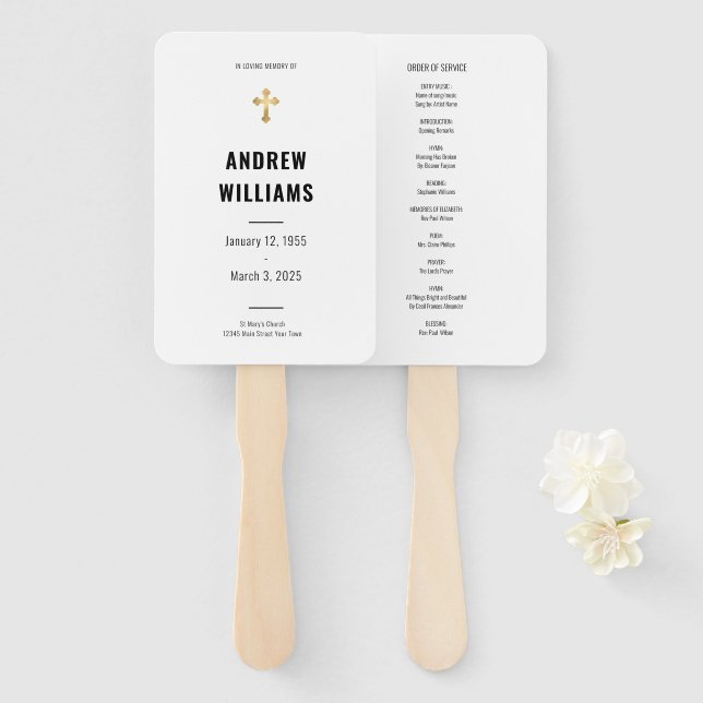 Leque No Loving Memory Funeral Program Black White (Frente e Verso)