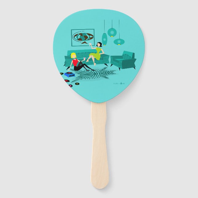 Leque Noite da Garota Retro em Conjunto de Ventiladores (Frente)