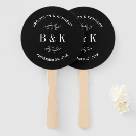 Leque Nome do Casal do Monograma Botânico Floral Branco 