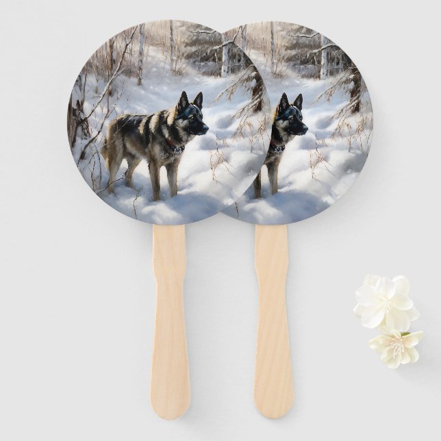 Leque Norueguês Elkhound Deixe Neve Natal (Frente e Verso)