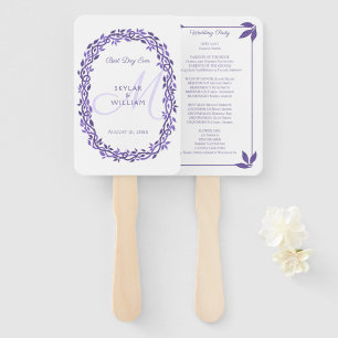 Leque O melhor dia do monograma Woodsy roxo do casamento