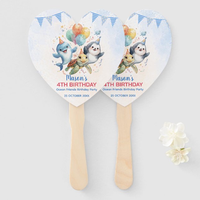 Leque Oceano Amigos Aniversário Conjunto de Ventiladores (Frente e Verso)