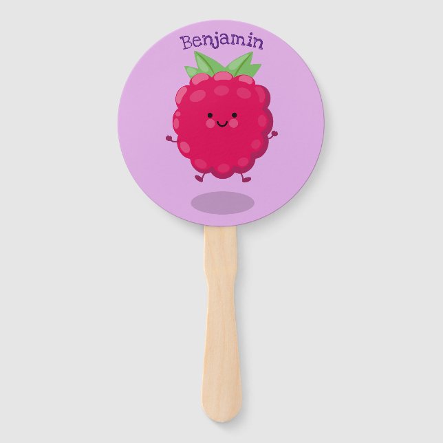 Leque Óptica de desenho animado de framboesa feliz (Frente)