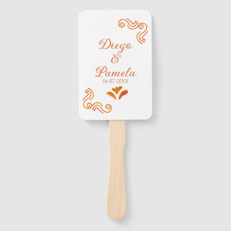 Leque orange yellow rustic spanish wedding couple name