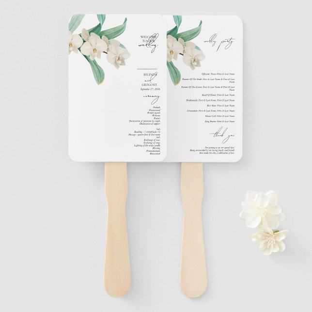 Leque Orquídeas Brancas Ordem de Serviço Floral de Casam (Frente e Verso)