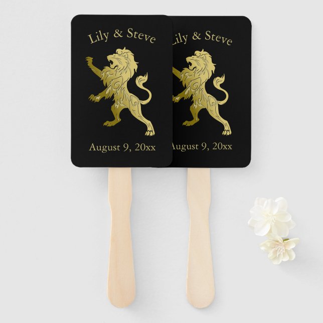 Leque Ouro Royal Lion em Black Personal Name (Frente e Verso)