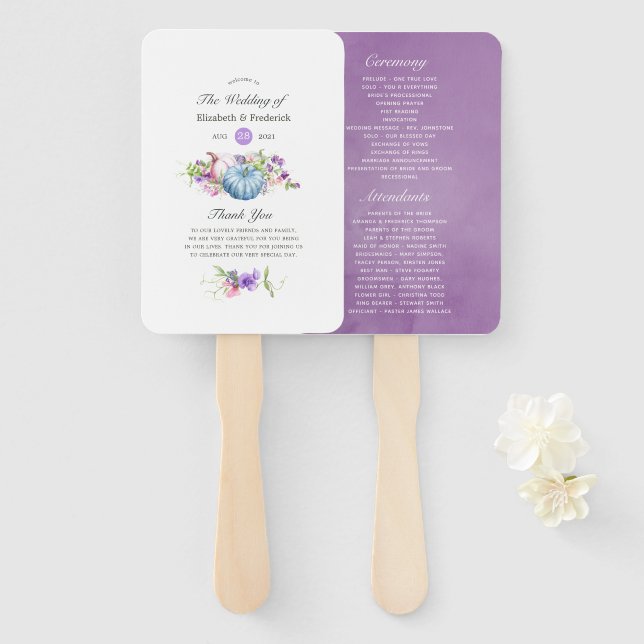 Leque Outono - Programa de Casamento Floral (Frente e Verso)