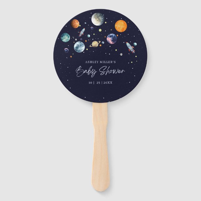 Leque Over The Moon Boy Baby Shower Party Space Galaxy (Frente)