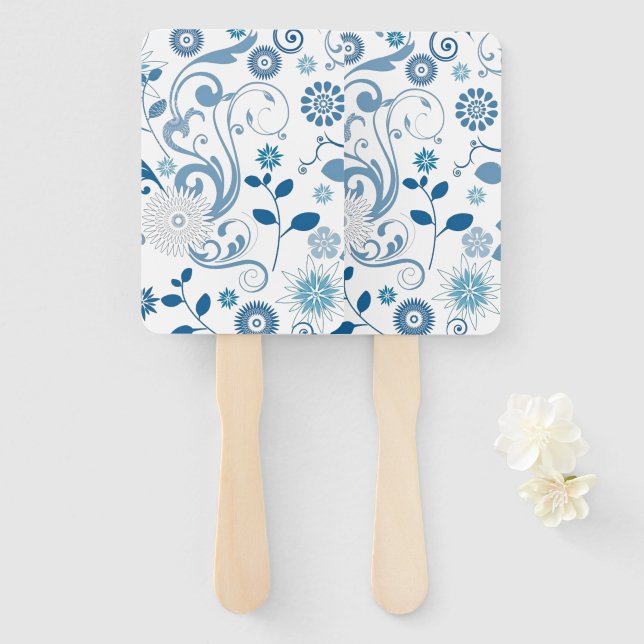 Leque Paddle Fan-Blue Floral (Frente e Verso)