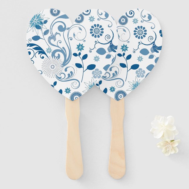 Leque Paddle Fan-Blue Floral (Frente e Verso)