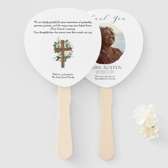 Leque Paddle Funeral Hand Fan – Rounded Corners (Frente e Verso)