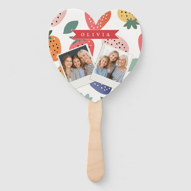 Leque Padrão Colorido de Morango de Verão Personalizado (Frente)