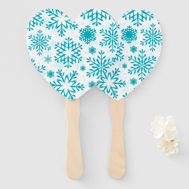 Leque Padrão de Floco de Neve Azul (Frente e Verso)