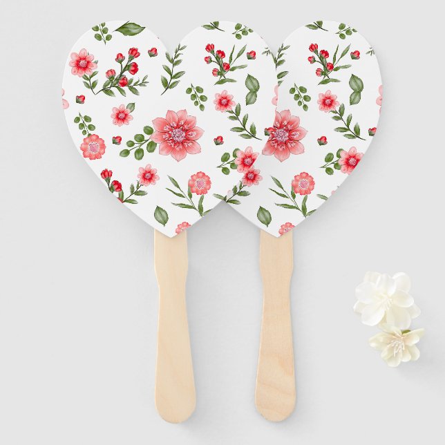 Leque Padrão Floral Rosa Elegante (Frente e Verso)
