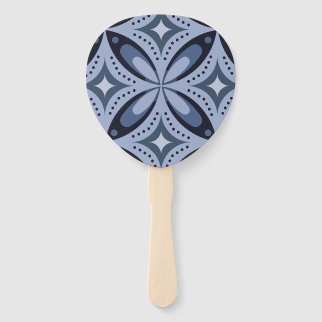 Leque Padrão Geométrico Azul Estilo Retro (Frente)
