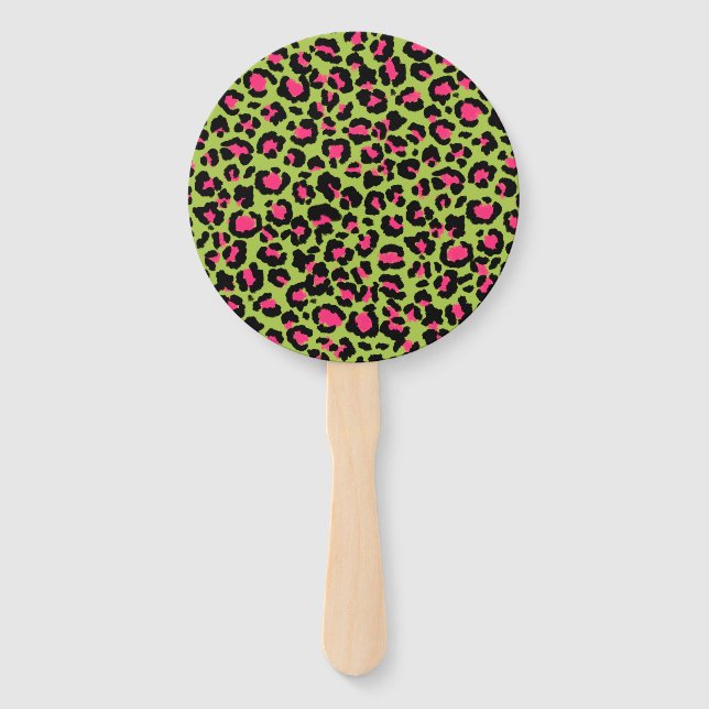 Leque Padrão-leopardo em framboesa no Verde limão (Verso)