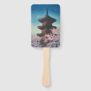 Leque Pagode de uma noite de primavera em xilogravura ja