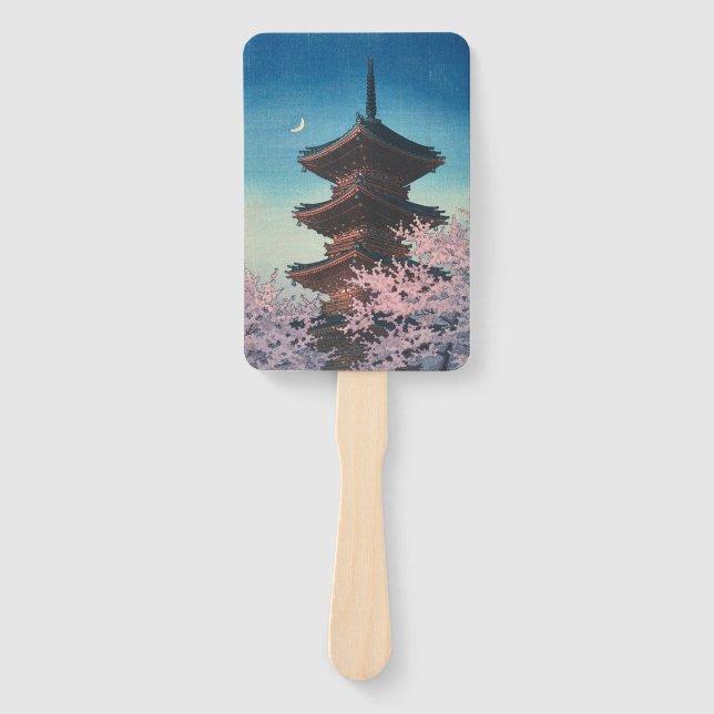 Leque Pagode de uma noite de primavera em xilogravura ja (Frente)