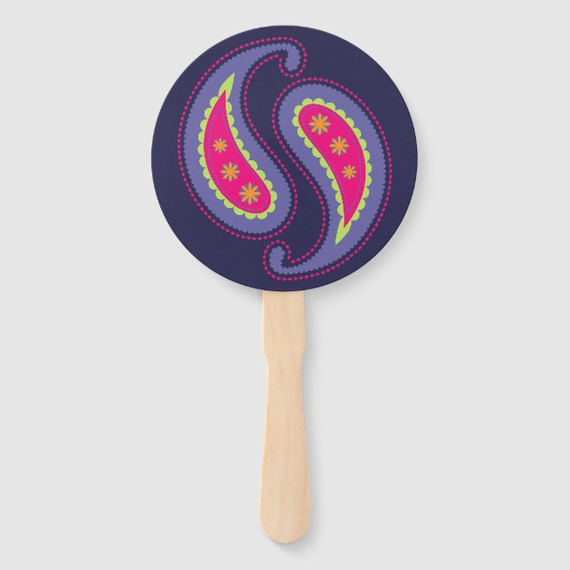 Leque Paisley roxo e rosa (Frente)