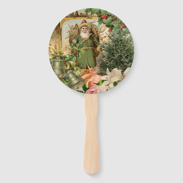 Leque Papai Noel Natal Antiquado Bela Arte (Frente)