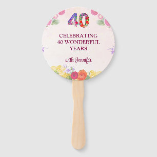 Leque Partido Floral aniversário de 40 anos - Pastel Ele