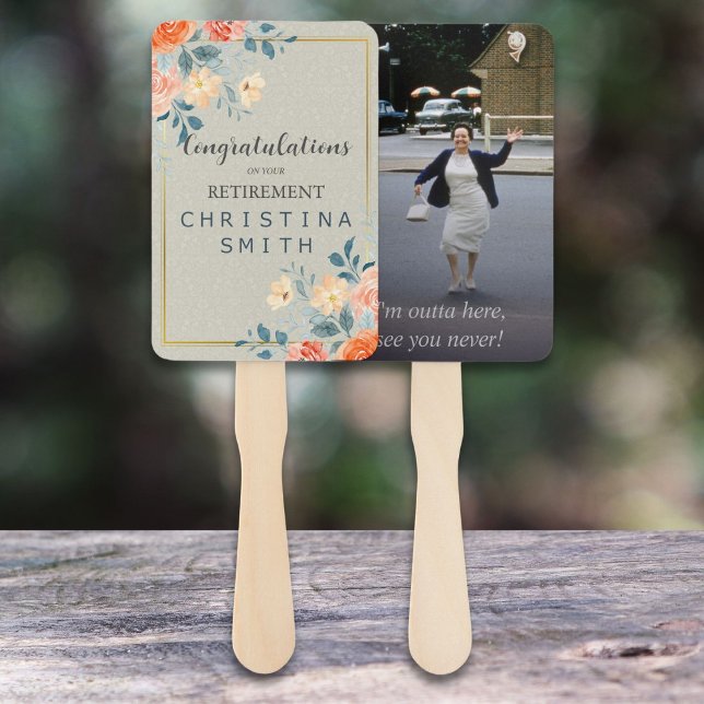 Leque Partido Russo Antiquado de Aposentação Floral de A (Rustic Antique Floral Watercolor Retirement Party Hand Fan)