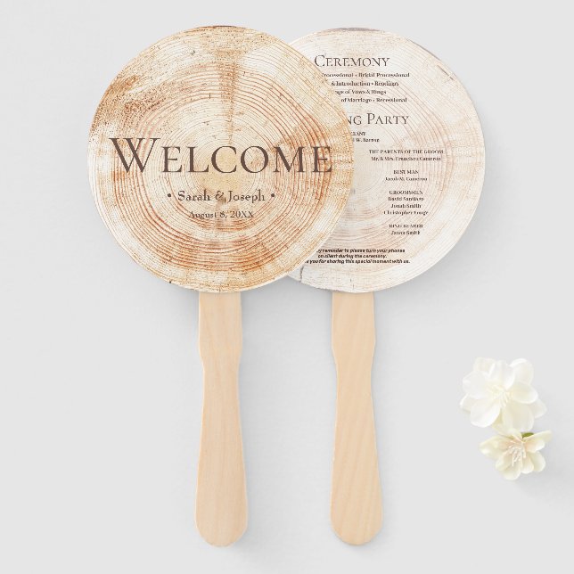 Leque Partido Rustic Weding Wood Grain Bridal (Frente e Verso)