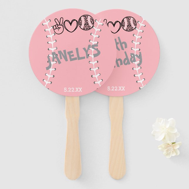 Leque Peace Love Softball Birthday (Frente e Verso)