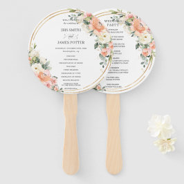 Leque Peach Blush Ivory Floral Dourado Wedment Program