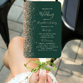 Leque Peach Glitter Edge Emerald Green Weding Program