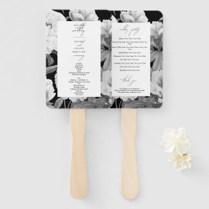 Leque Peônias Preto e Branco Aquarela Floral Casamento