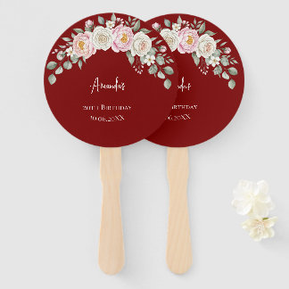 Leque Personalizado Favor Rosa Floral Elegante