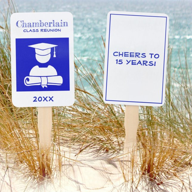 Leque Personalizar Branco Azul de Reunião de Classe (Criador carregado)